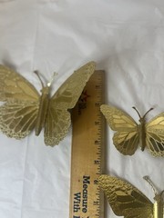 Home Interiors Butterfly Gold Tone Metal Tin 3D Wall Decor Set Of 3 MCM Boho Vtg