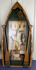 Rustic Canoe Shadow Box Fishing Wall Art – Bass, Lures, & Miniature Oars