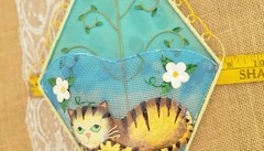 VTG 1990’s Hand-Painted Cat Wall Pocket, Tin w/Metal Mesh & Dragonfly Accents