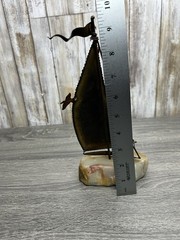 Vintage DeMott Brass Sailboat Sculpture Quartz Stone Base Signed MCM Brutalist