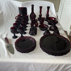 Vtg Avon 1876 Cape Cod Collection 36 Piece Ruby Red Lot -Plates, Butter, Goblets