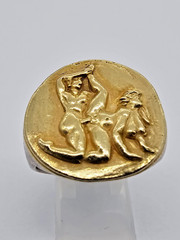 300 BC Ancient Roman Greek High Carat GOLD Silver Ring Erotic Motive Artifact
