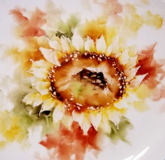Sunflower Flower Porcelain Plate Platter 10″ Hand-Painted Hostess Gift Artist
