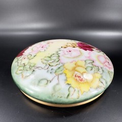 Vintage Limoges Porcelain Large Round Jar Box Hand Painted Container France Vtg