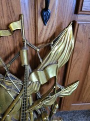 Homco 3663 Gold Ship Wall Decor 1958 MCM Made In USA About 28″ X 22″