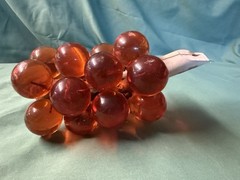 Vintage Oversized Orange Lucite Acrylic Grape Cluster on Driftwood Stem 8”
