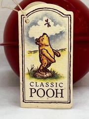 Vintage Disney Classic Santa Pooh Sitting on Large Jingle Bell Ornament 5.5″ EUC