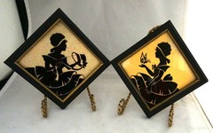 Pair 1940 Reliance Flat Glass Silhouette Gold Silver Foil