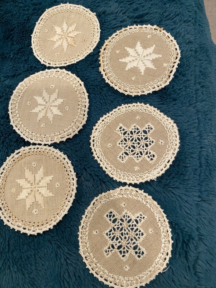 Six Vintage LEFKARA Lace Stars Under Glass – Embroidery 3 In Handmade