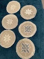 Six Vintage LEFKARA Lace Stars Under Glass – Embroidery 3 In Handmade