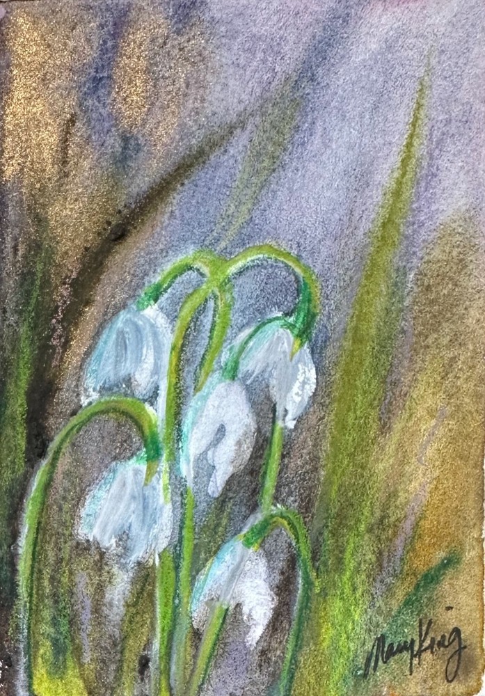 Watercolor ACEO Original Painting by Mary King – Snowdrops