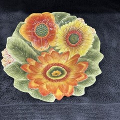 Fitz.&Floyd Chanticlair Bowl Bold Bright Large Sunflowers Summer 12”W X 3.5”T