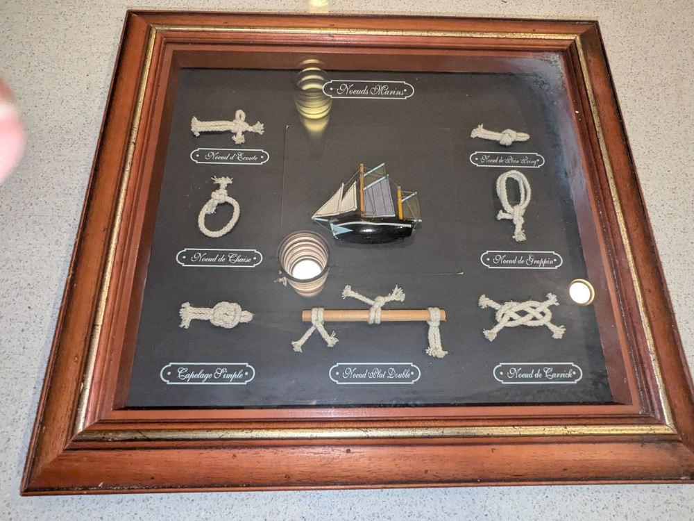 Vintage Unbranded 17″x19″ Wood-Frame French Nautical Knot Display w/Hanging Loop