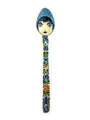 Decorative Lady Face Hand Painted Wooden Mixing Blue Scarf Big Eyes Folk Art