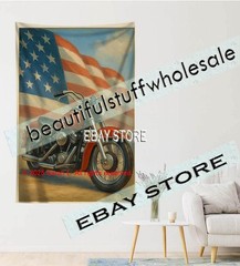Motorcycle tapestry patriotic americana living room print 39X59 in