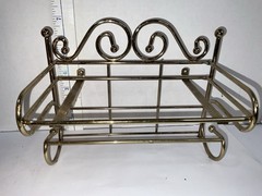SET 2 Home Interiors Gold Wire Wall Shelf Glass Insert 9”X5”X7” Hollywood NOS