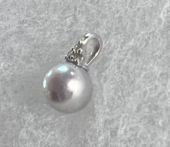K18WG Akoya Pearl Diamond Pendant 8mm Gray D0.06