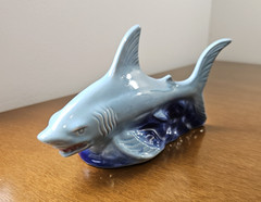 Vintage Large Blue Shark Figurine Sculpture Ocean Life From Brazil 9 Inches Long