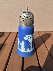 Edwardian Wedgewood Jasperware Sugar Shaker Muffineer Dark Blue EPNS
