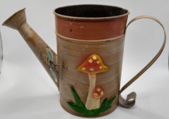 Vintage Mushroom Custom Watering Can Hand Painted Farm House deco Brown an Green