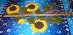 BURWOOD SUNFLOWERS PLAQUE REPAINTED FLOWER HEADS VINTAGE 29″ X 17″ SOLD AS IS