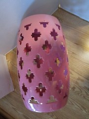 Enameled Steel barrel Shape reticulated Pink Stand Stool side Table bold design