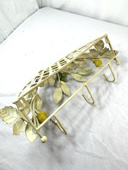 Vtg Decoline Tole Metal Fruit Leaves Shelf Hooks Rack Wall Shabby Cottage Tag FS