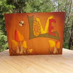 Mushrooms Love Lady Bug SIGNED Vintage 1970s Wall Hanging Felt Back Boho Tole