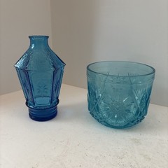 Assorted Vintage Blue And Cobalt Blue Glass Lot Of 8 See Description Below ￼