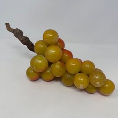 Vtg MCM Genuine Alabaster Grapes Hand Carved Italy Amber Honey Stone Wood Stem