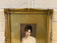 Antique Painted Plaque of Juliette Recamier Framed After Francois Gerard