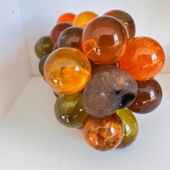 Vintage MCM Lucite Resin Grapes on Driftwood Amber Orange Large Cluster Glows