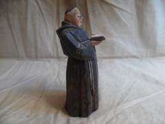 Vintage Swiss Black Forest Hand Carved Wood Monk Reading with Wire Glasses 5″