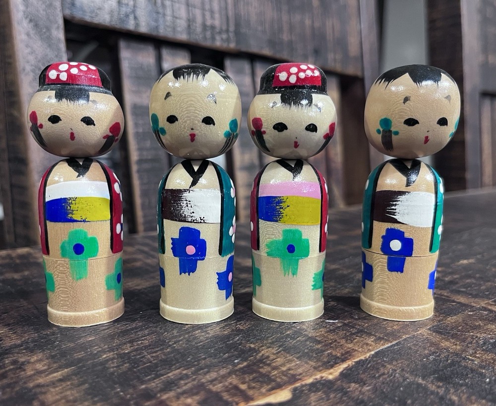 Vintage Mini Bobblehead Kokeshi Couple 1960’s Japan *2 Sets*