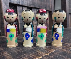 Vintage Mini Bobblehead Kokeshi Couple 1960’s Japan *2 Sets*