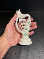 Vintage Belleek 6” Shamrock Harp handmade in Ireland Green Mark Excellent