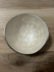 2 Vtg Silver Tone Metal Small Serving Bowls White Iridescent Lining Modernist