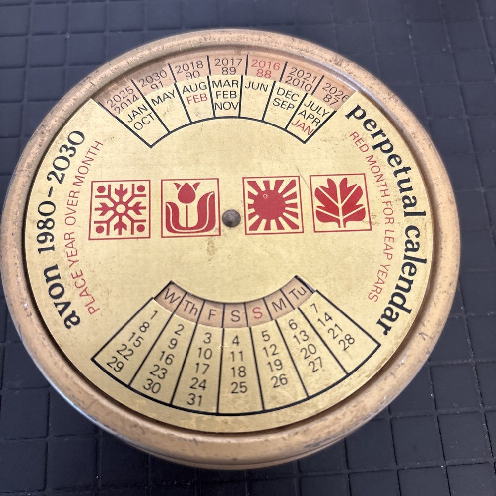 Vintage 1980 – 2030 AVON Perpetual Calendar Tin Stash Box Made In England