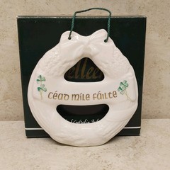 Belleek Shamrock Irish Welcome Wreath Wall Hanger Fine Parian China With Box