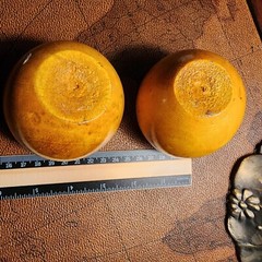 Vintage 2 WOODEN Golden APPLEs Hand carved hand painted Unbranded Beautiful