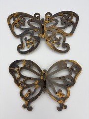 Vintage HOMCO Gold Tone Butterfly Wall Plaques Pair 7537 MCM Wall Art Decor