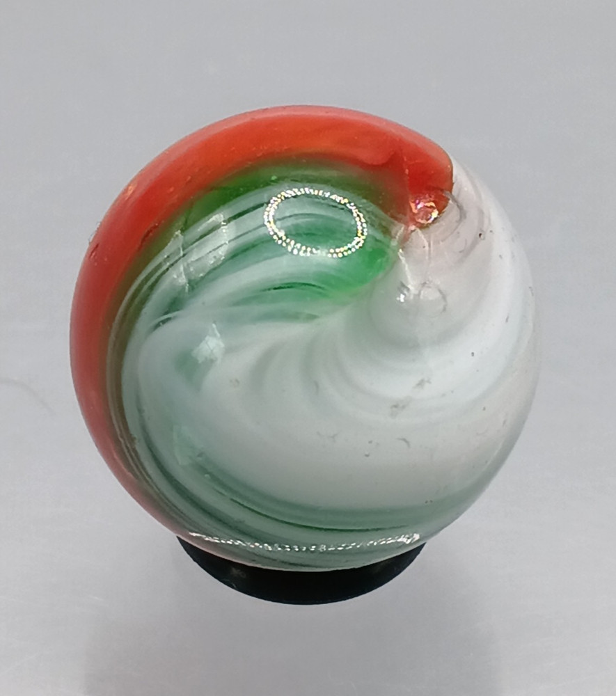 .64″ Akro Corkscrew Popeye Red, Green, White Christmas Marble- #CE125