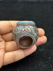 Unique Islamic Writing Turquoise Ring Silver Plated Afghanistan Origin Size 10