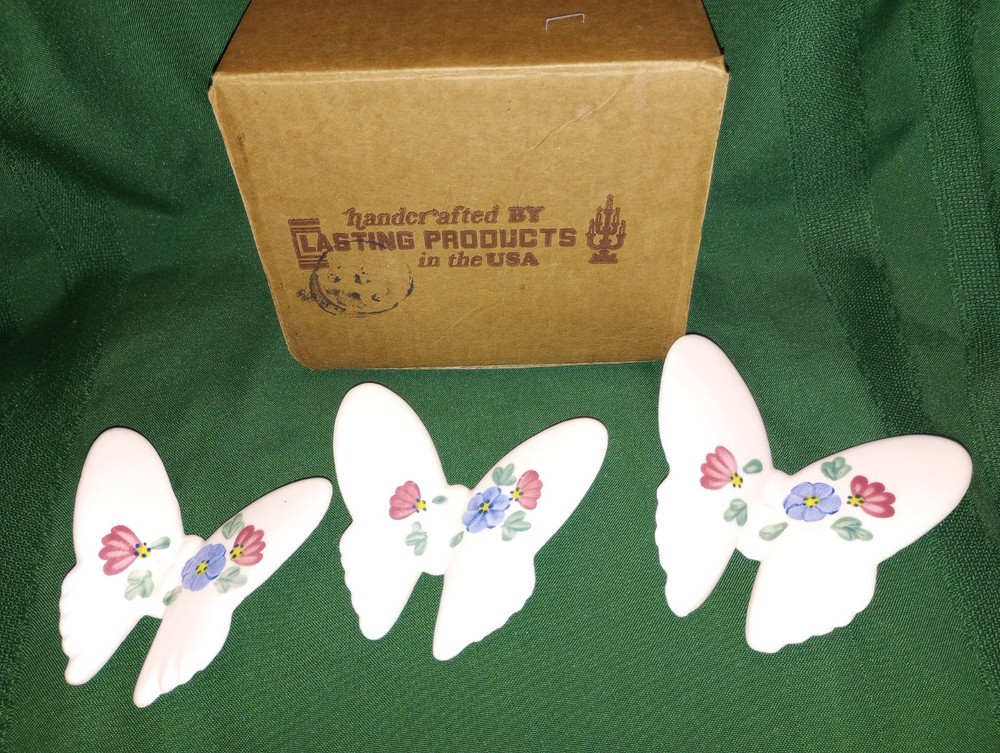 NEW 3 Lasting Products HOME INTERIORS Hand Painted BUTTERFLIES Ceramic FLORAL