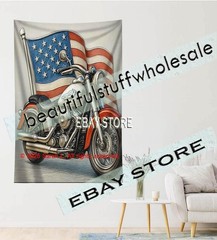 Motorcycle tapestry vintage road americana art 39X59 in