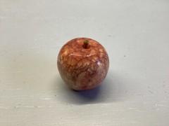 Vintage Polished Peach Pink Red Apple Marble Stone Fruit w/ Wood Stem
