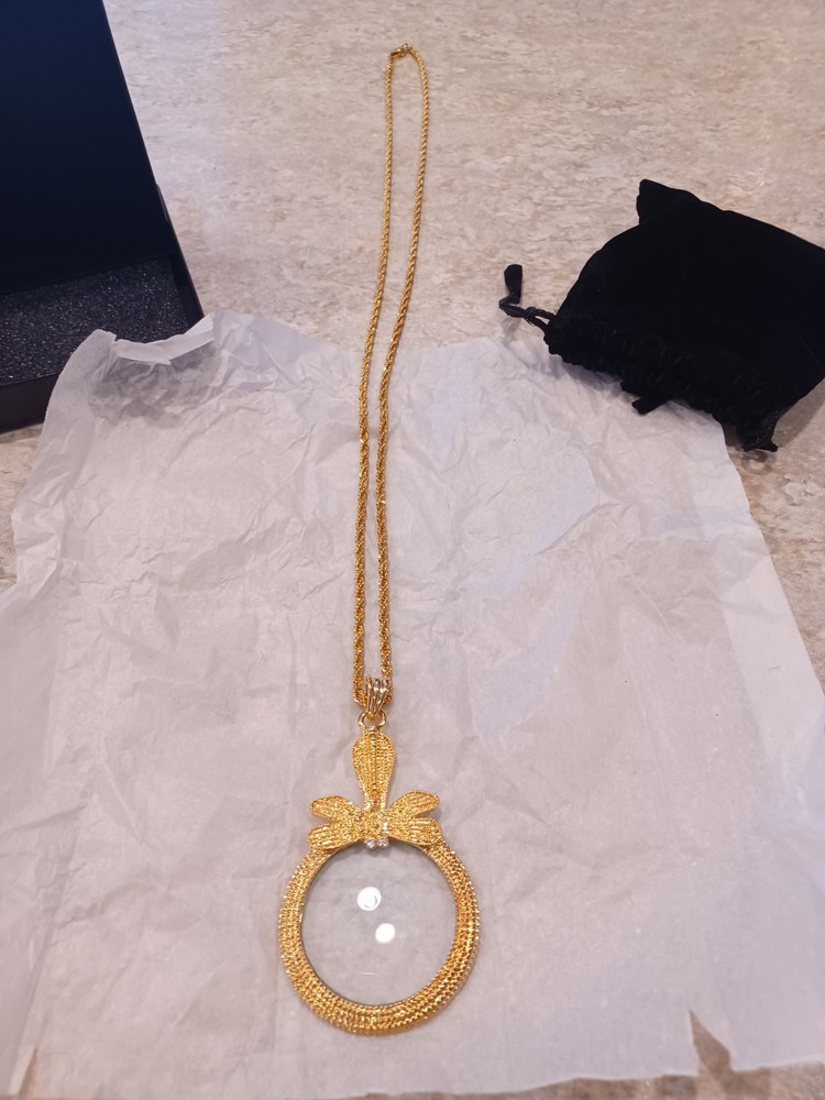 Vintage MAGNIFYING GLASS Pendant NECKLACE Dragonfly GoldTONE QVC