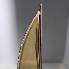 Vintage Mid Century Modern Brutalist Brass Trimaran Pontoon Sailboat Sculpture
