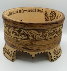 Vintage Norwegian Tine Butter Bowl Hand Carved Wood Rosemaling Morgedal 1980