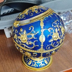 Blue & Gold Ornate Decorative Egg Trinket Box Hinged Keepsake Box